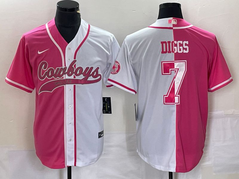 Men Dallas Cowboys #7 Diggs pink white Co Branding Game NFL Jersey